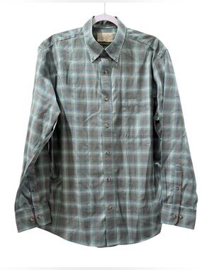 Cabela’s Outfitter Series men’s Large long sleeve button up green & brown shirt